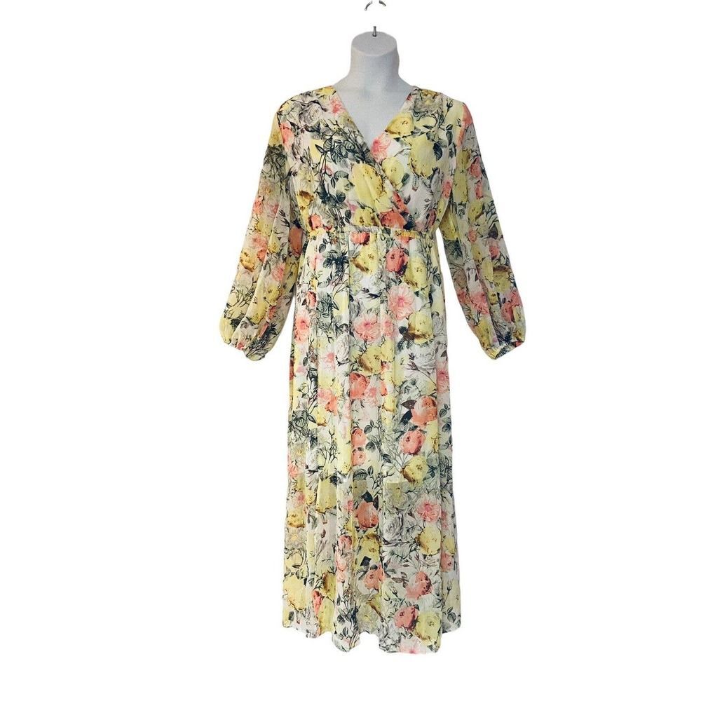 INC White Floral Chiffon Slitted Wrap Cruise Brunch Church Summer Maxi Dress. 2X - Picture 4 of 13
